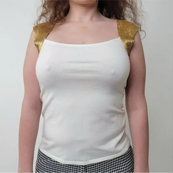 Elegant White and Gold Women's Top - Picture 7 of 11